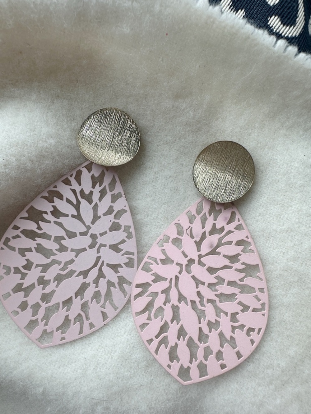 Soft Pink and Brushed Gold Tone Drop Earrings